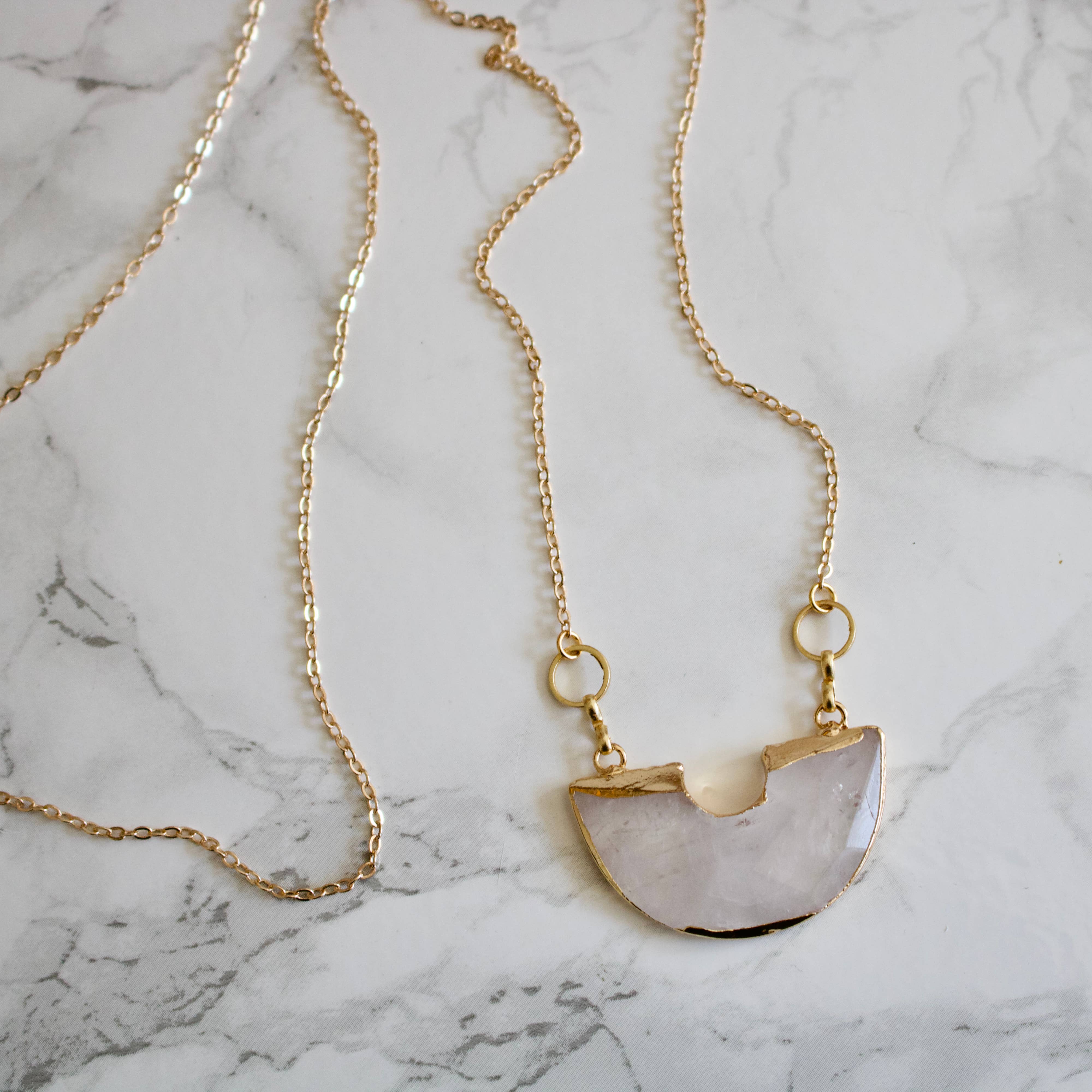 Taya // Half Round Clear Quartz Necklace