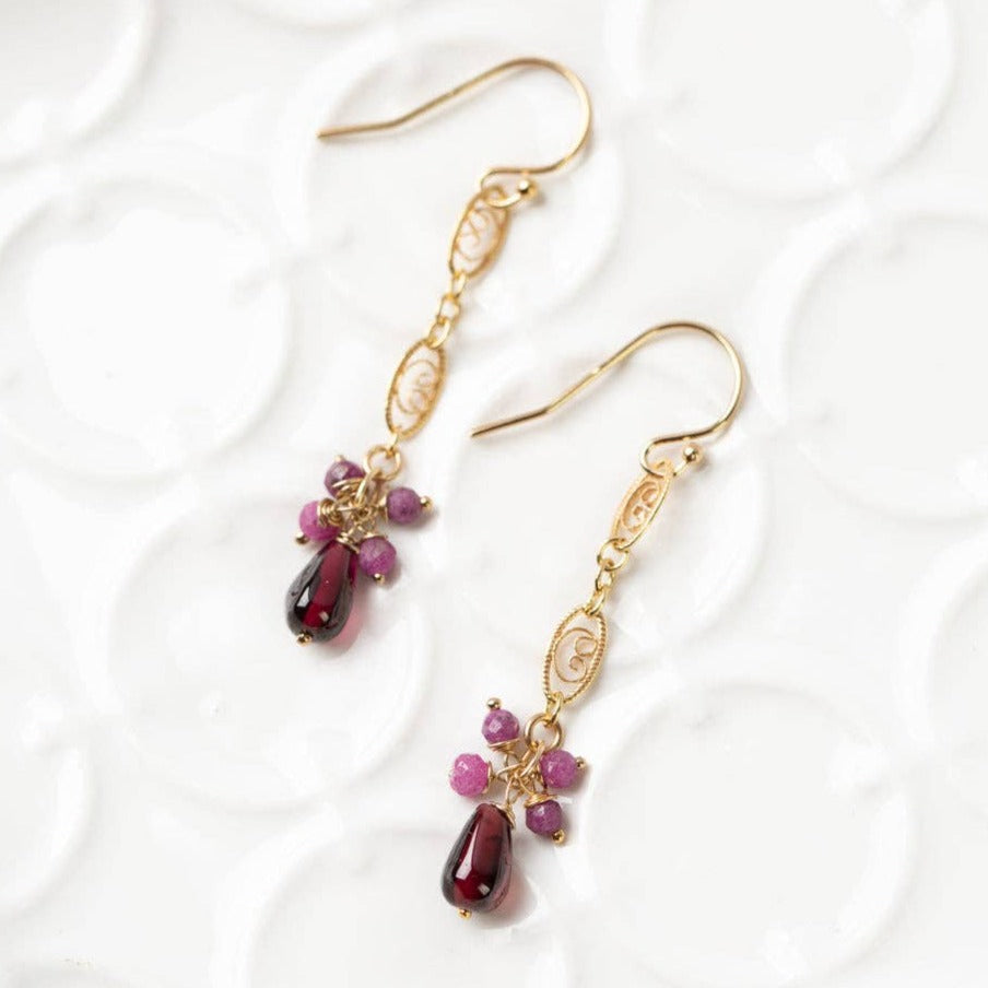 Decadence Ruby With Garnet Cluster Earrings