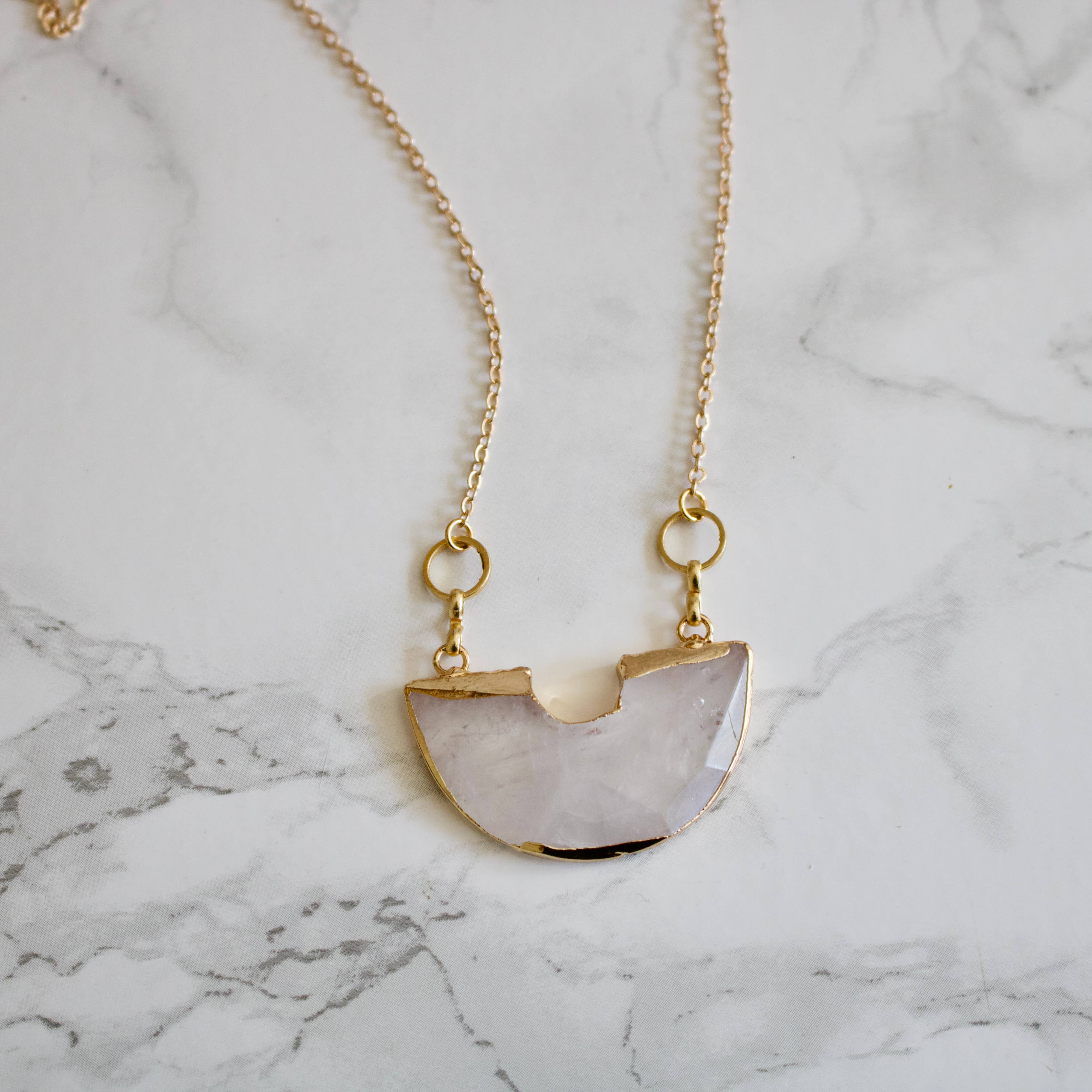 Taya // Half Round Clear Quartz Necklace