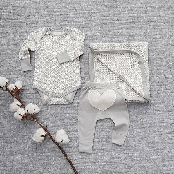 Dove Grey Heart Pants: Grey / White / 6-12m