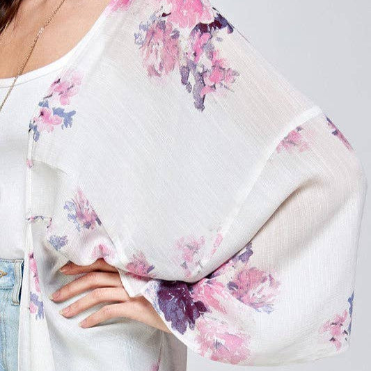 Long Duster Kimono- Chelsea White Floral