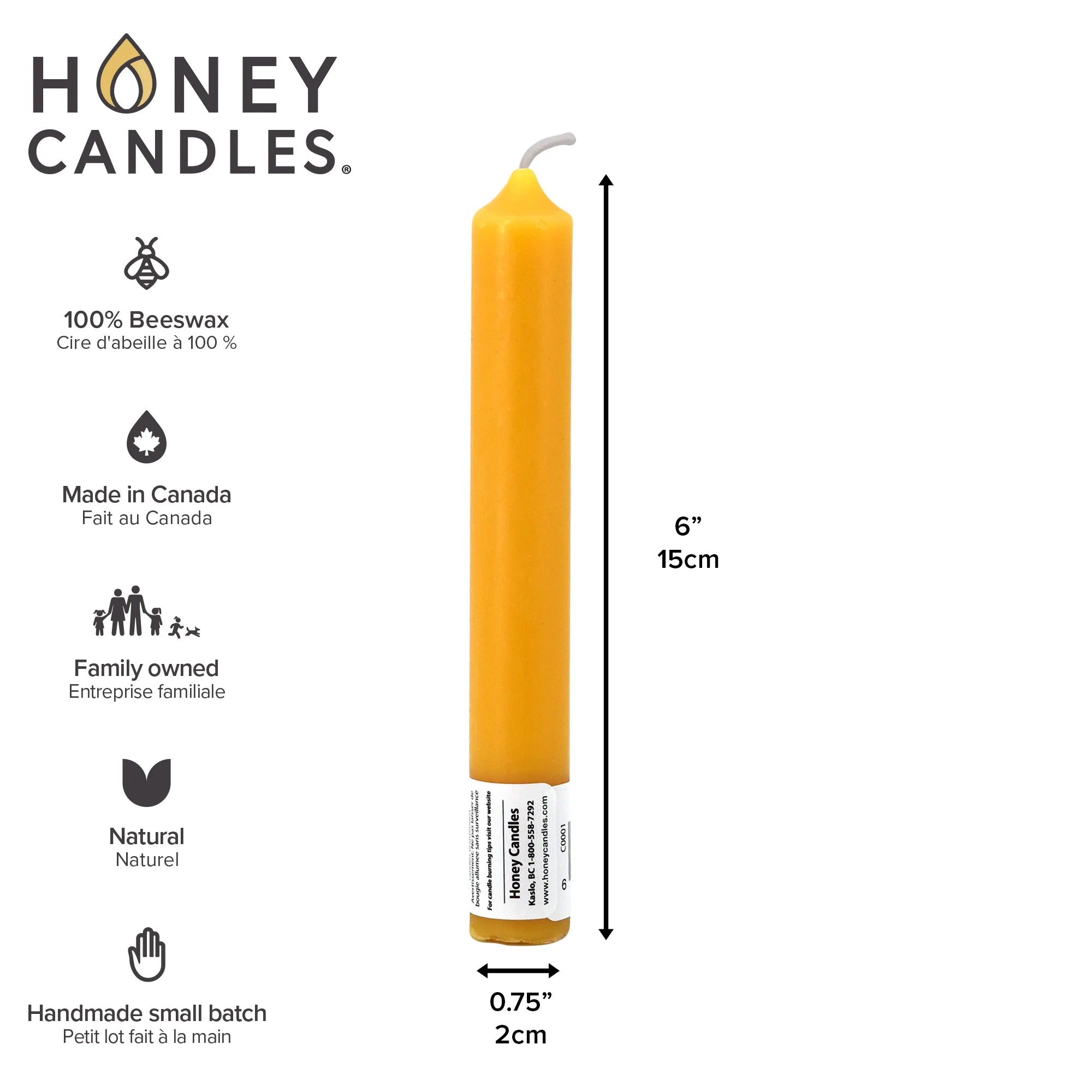 Beeswax 6" x 3/4" Tube Candle