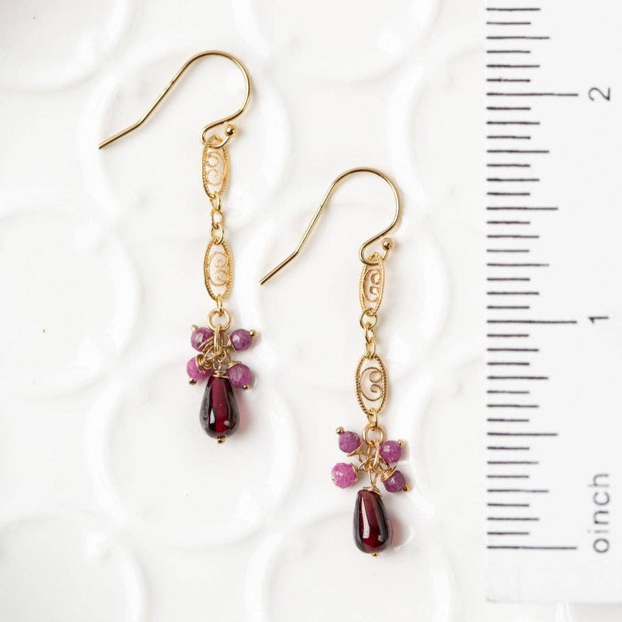 Decadence Ruby With Garnet Cluster Earrings