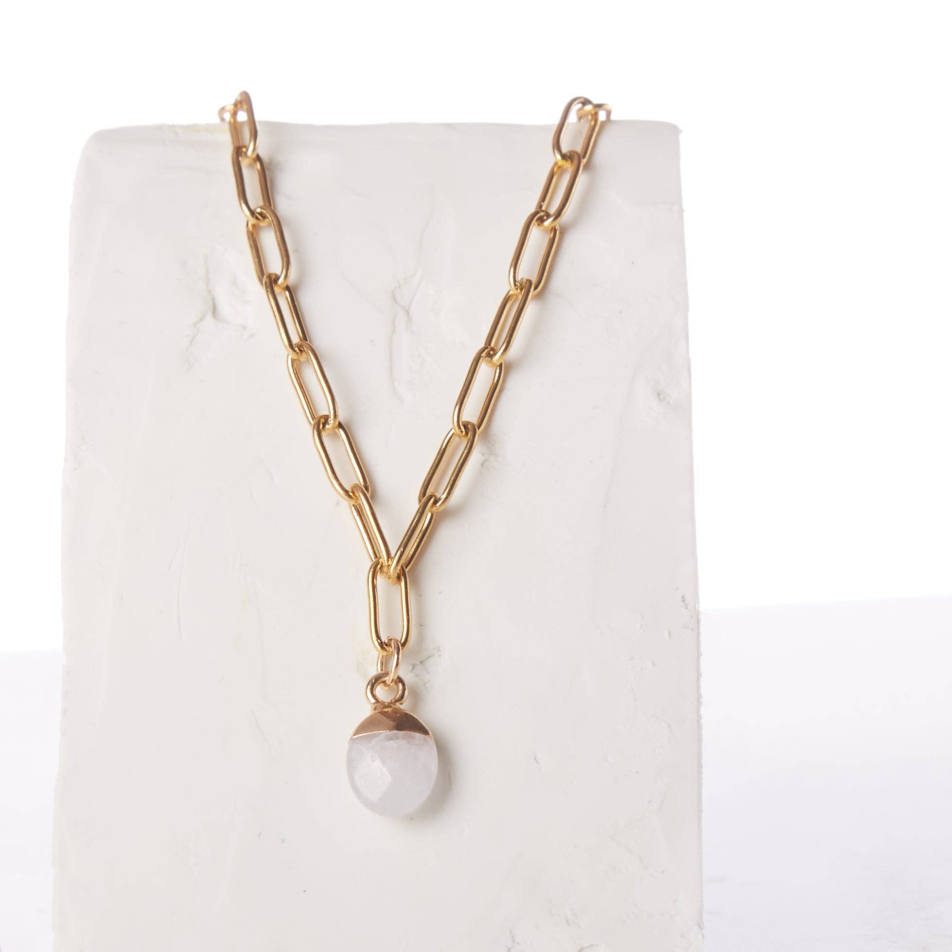 Royce // Paperclip Chain & Quartz Charm Necklace