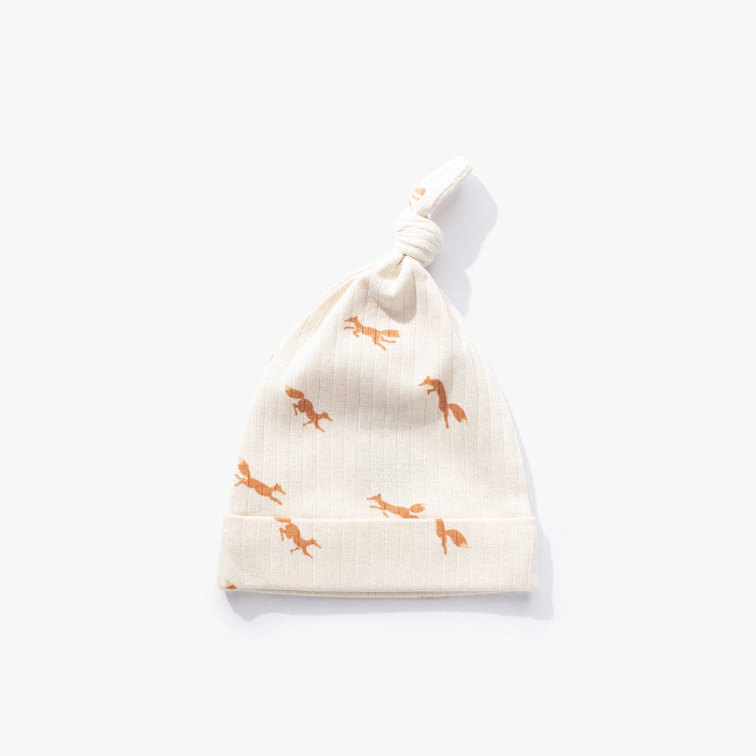 Fox Knotted Hat: Orange / white / M