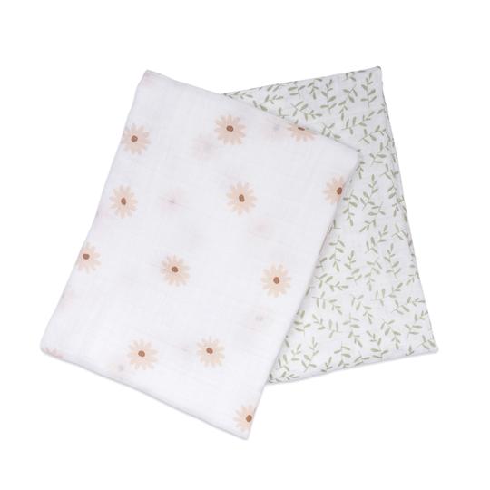 Cotton Muslin Swaddle 2 Pack- Daisies/Greenery