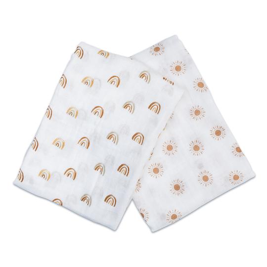 Cotton Muslin Swaddle 2 Pack- Rainbows/Suns