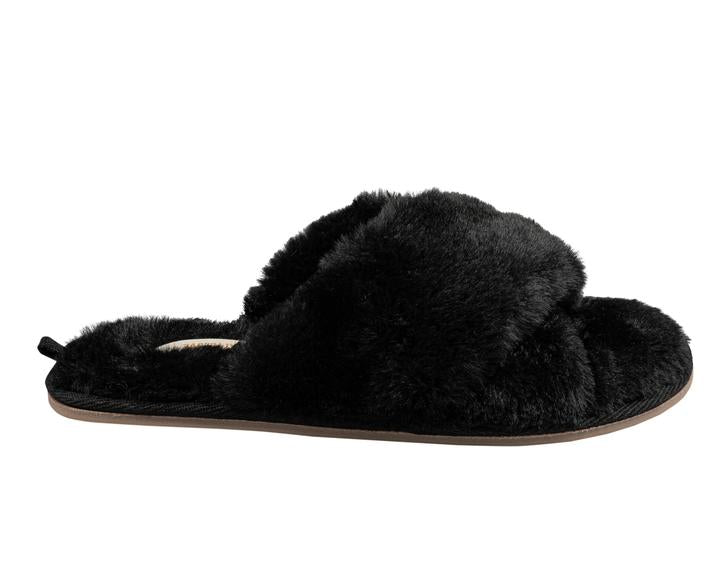 Slippers- Faux Fur- Black