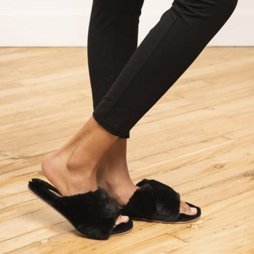 Slippers- Faux Fur- Black